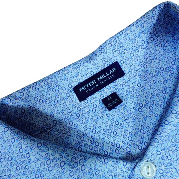 Peter Millar Crown Crafted Blue Geometric PGA National Polo Performance Shirt XL - Picture 3 of 7